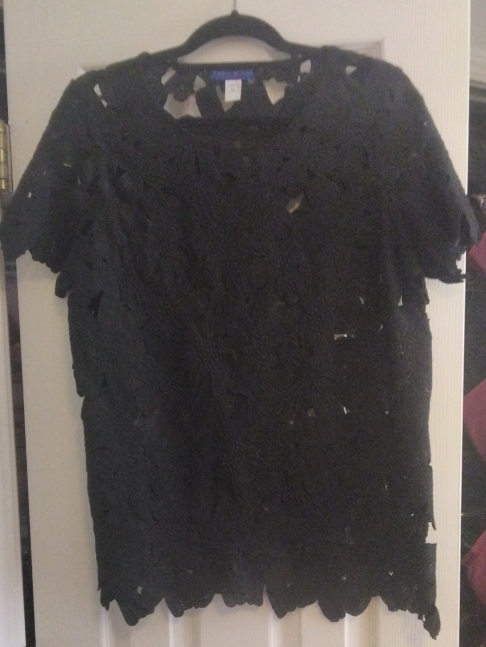Black Floral Crochet Short Sleeve Top
